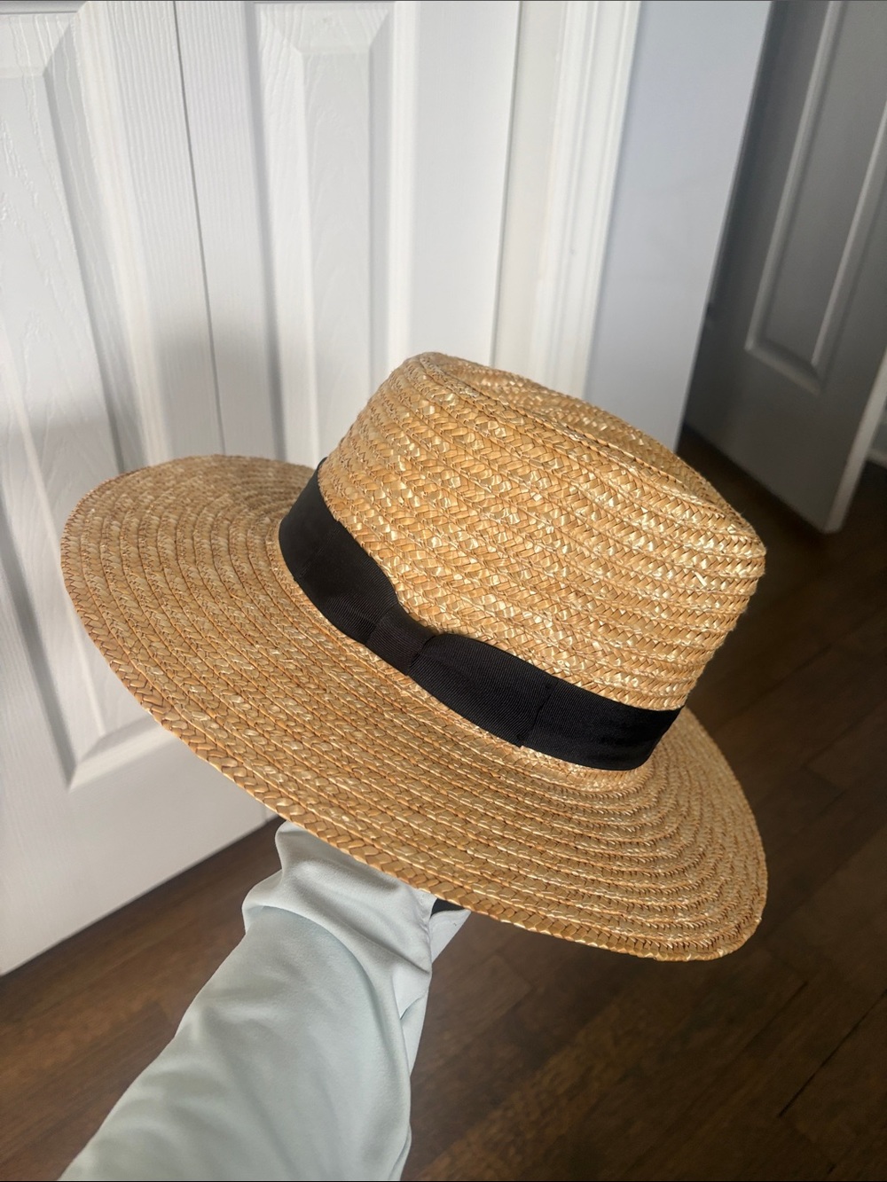 Lack Of Color Natural Straw Hat with Black Band